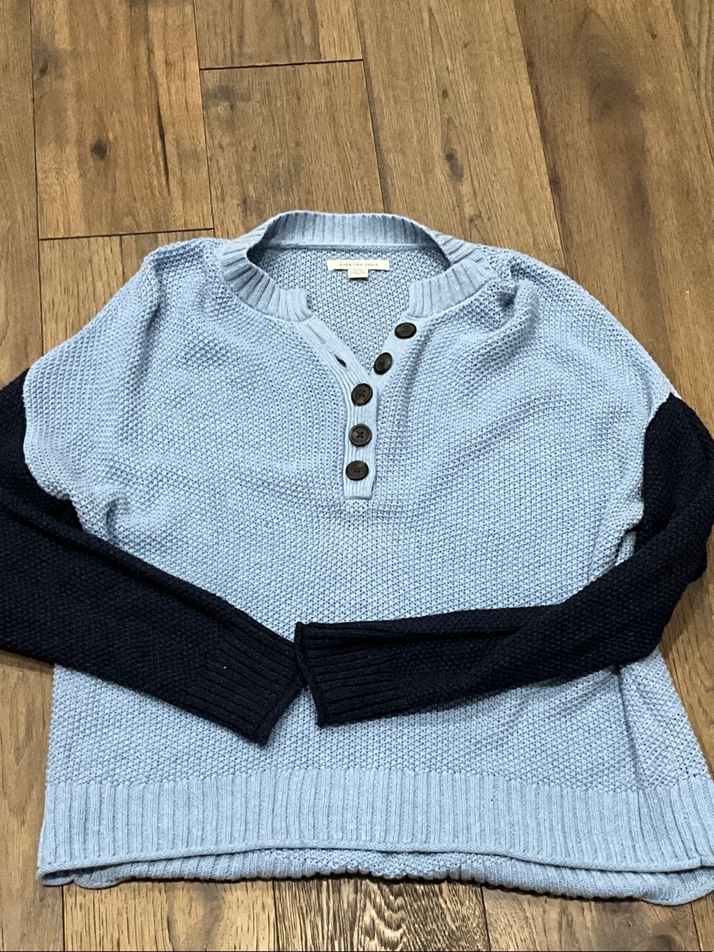 American Eagle Light Blue Knit Henley Sweater